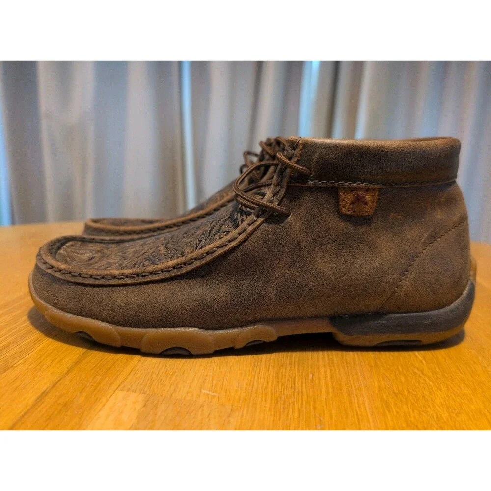 Twisted X Women's Sz 8 Tooled Chukka Driving Mocs Boots Leather Western WDM0079